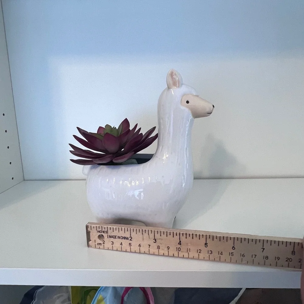 Primitives by Kathy White Ceramic Llama Planter with Faux Burgundy Succulent‎